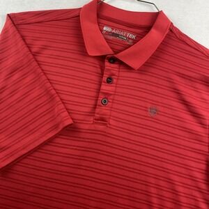 ARIAT TEK‎ Mens L Tall Red Striped Heat Series Performance Polo Golf Shirt READ